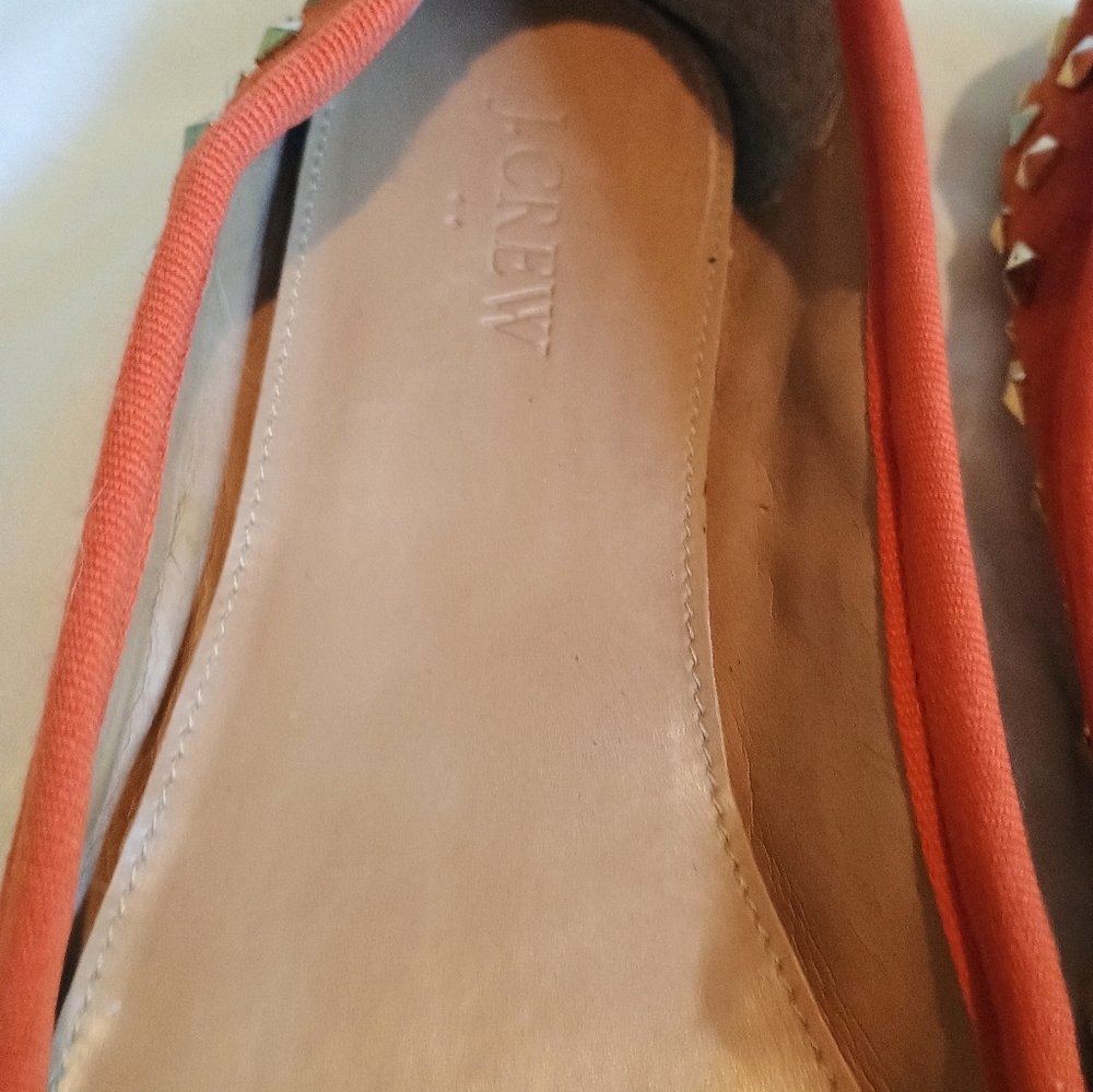 J.Crew Womens Ballet Flats Shoes Orange Suede Slip On Studded Round Toe Bow - Picture 6 of 16